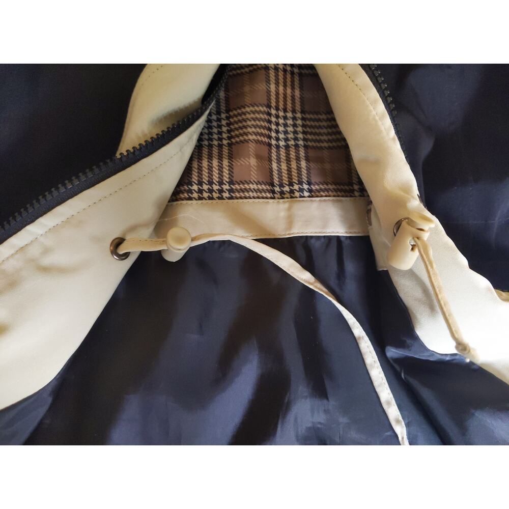 NAUTICA Women's Navy Cream Trench Coat Large Plaid Lining Classic Preppy Style - Picture 8 of 10